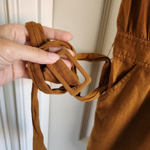 Urban Outfitters Julie Linen Blend Button-Down Romper Size Small Brown - Picture 6 of 8